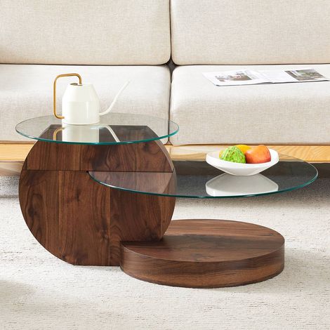 Table basse 120x60x40 cm verre trempé structure mdf design multicouche salon (1/5)