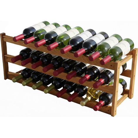 Casier à vin, 24 bouteilles, bois de noyer, H x L x P : 28 x 78 x 21 cm, pour vins rouges & blancs, naturel (1/5)