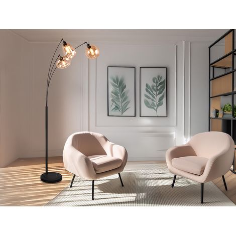Große LED Stehleuchte mit 3 Glas Lampenschirmen amberfarbig, H: 200cm (1/5)
