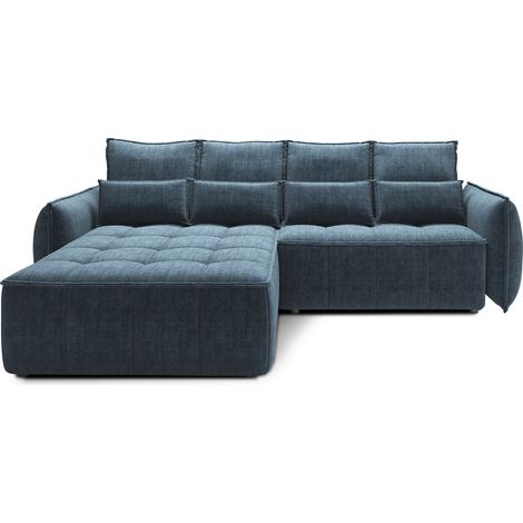 Canapé d’angle tissu effet cuir KAMPUS – Convertible et rangement angle gauche-Bleu canard-angle gauche (1/5)