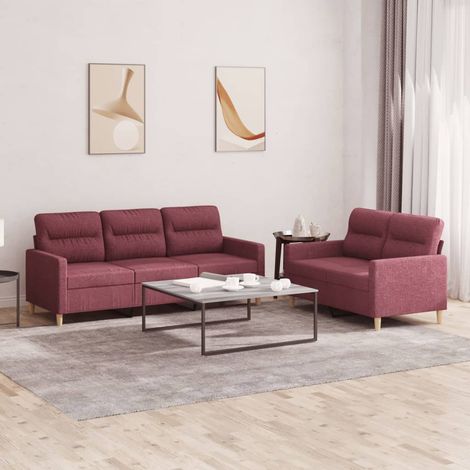 2-tlg. Sofagarnitur mit Kissen Weinrot Stoff vidaXL (1/5)