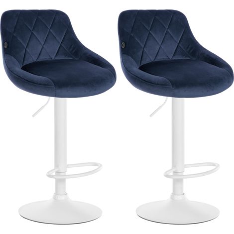 Set 2 sgabelli bar con seduta girevole a 360° in tessuto blu e metallo bianco 100004270