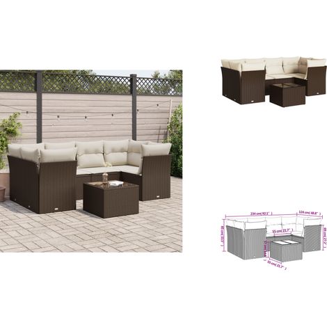 The Living Store 7-tlg. Garten-Sofagarnitur mit Kissen Braun Poly Rattan - Gartentisch (1/3)