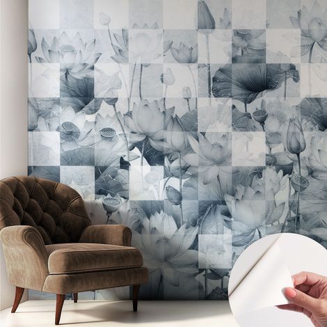 Papier peint adhésif décoratif avec colle pour salon chambre à coucher et bureau Design moderne et facile à poser Fleurs de lotus 250x250 cm (1/5)