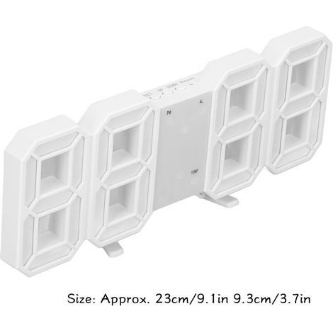 Horloge murale LED 3D minimaliste – Cadre blanc, affichage numérique avec alarme, minuterie et capteur de température pour salon ou chambre (1/5)