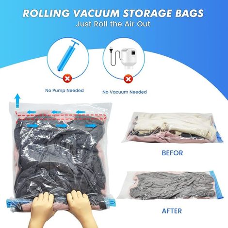Lot de 6 sacs sous vide voyage 60 x 40 cm – Compression manuelle – Double fermeture étanche – Réutilisables et durables (1/4)