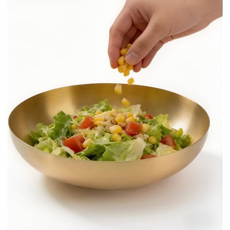Bol Inox 304 Doré 2L, Bol de Service Anti-Déformation, pour Cuisine et Réception, Idéal pour Salades, Soupes, Nouilles et Fruits, Lave-vaisselle (1/5)