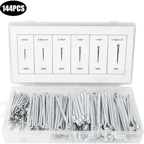 Lot de 144 goupilles fendues, assortiment de broches de sécurité en fer, kit de fixation industrielle, outils manuels pour atelier (1/5)