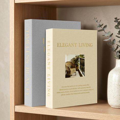 Livres décoratifs pour décoration d'intérieur – Lot de 2 boîtes modernes en lin synthétique pour table basse, bibliothèque et cheminée – Faux livres esthétiques avec rangement caché (1/5)