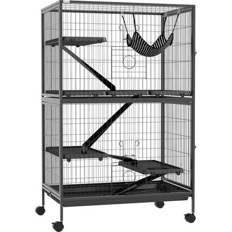 Cage pour petits animaux avec roues, furets 80 x 52 x 128 cm gris-Go, rampes, hamac et plateau amovible pour chinchillas