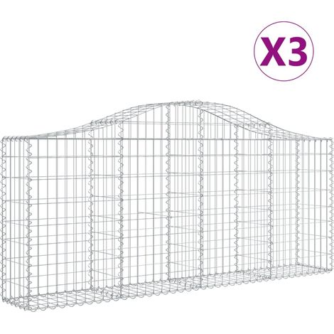 Cestas de gaviones Muro de contención arqueado Valla de jaula 3 piezas 200 x 30 x 80/100 cm Hierro galvanizado Plata 020040742