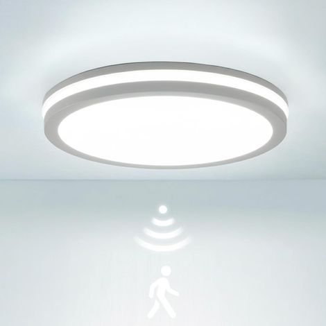 IP65 Imperméable Plafonnier LED avec Capteur de Mouvement, 18W 2700lm 150(Lm/W) Etanchard 3000K/4000K/6500K Idéal pour salle de bain, garage, escaliers, sous-sol, couloir, balcon Ø22cm Blanc (1/5)
