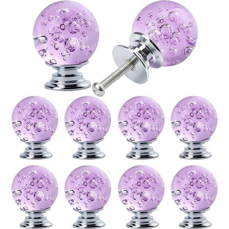 Boutons de tiroir en cristal clair, Boutons de Cabinet à bulles, Diamètre 3cm, Violet, 10pcs, polyvalent et pratique (1/5)