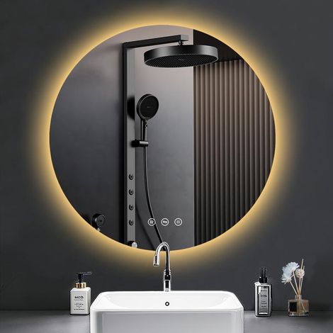 Runder Badezimmerspiegel PESENXAN 60 cm mit LED-Beleuchtung, 3 Lichtfarben, Dimmer, Touch, Speicher, energiesparend (1/5)