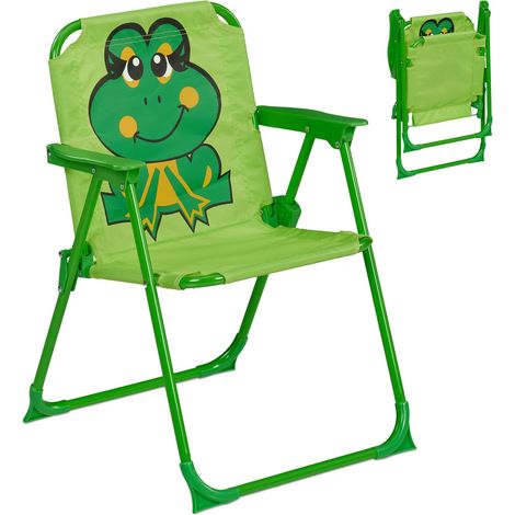 Relaxdays Sedia pieghevole bimbi con rana, sedia da campeggio/picnic 51,5x36x37,5 cm, multicolore