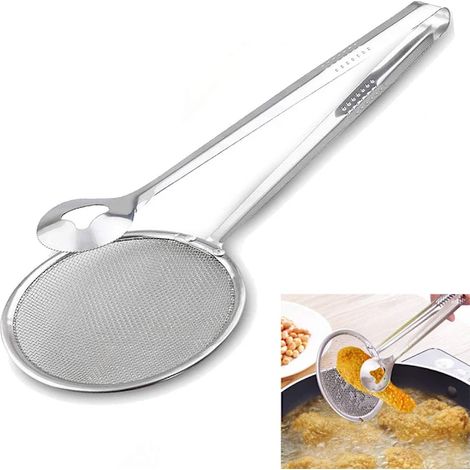 Ustensiles de cuisine en acier inoxydable - pince multifonctions et passoire fine pour frire, griller et bouillir  faciles à nettoyer. (1/5)