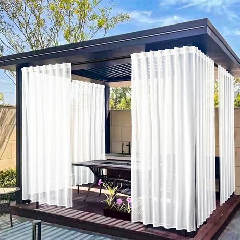 piece of gazebo terrace balcony curtain fabric, light-transmitting tulle curtain, easy-care curtain, suitable for patio, 130245 cm,blanc (1/5)