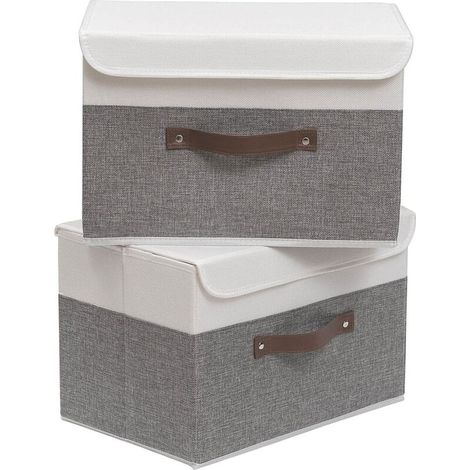 Boîte de Rangement, 38 x 25 x 25 cm Paniers de Rangement Pliables avec Couvercles et Poignées, Boîte Range(2 pièces)