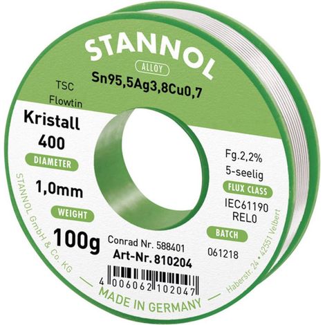 Stannol Ecology TS Stagno senza piombo Bobina Sn95,5Ag3,8Cu0,7 REL0 100 g 1 mm