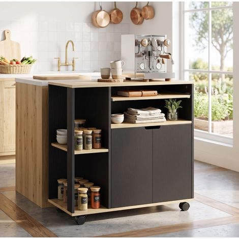 Carrello da cucina 80x40x82 cm in legno nero con contenitore salvaspazio – MEUBLIV (1/5)
