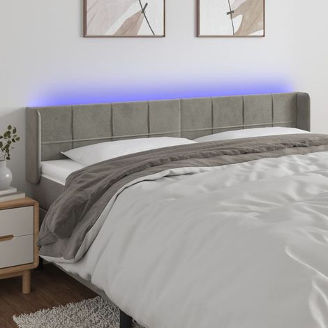 LED Kopfteil Hellgrau 203x16x78/88 cm Samt (1/5)