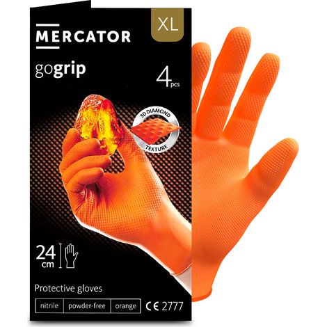 Gants nitrile ORANGE taille XL à structure en diamant Pochette 4 gants MERCATOR