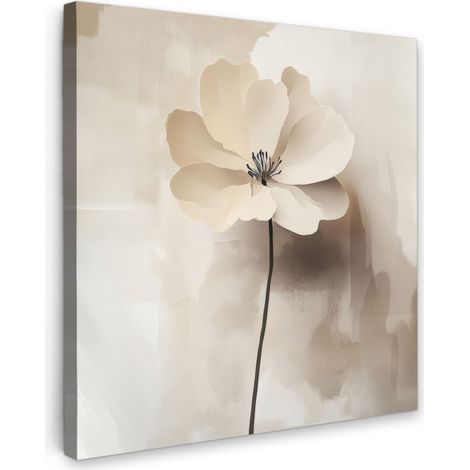 CUADRO EN LIENZO Flor - Beige - Pintura - Sombra Pared Decoracion Grande 90x90 cm