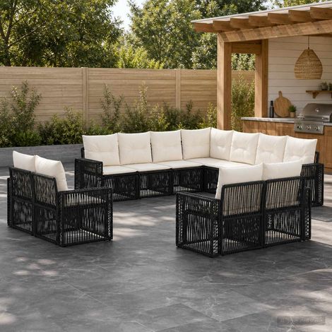 vidaXL Ensemble de canapé de jardin 11 pc Noir et blanc crème (1/5)