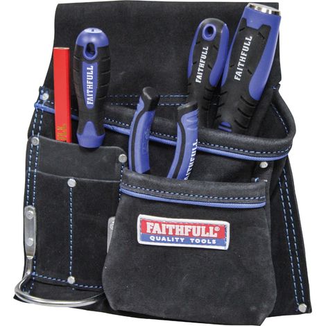 Pochette à Outils et Clous en Daim Noir - Porte-Marteau en Acier pour Ceinture à Outils (1/5)