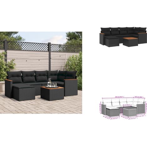 7-tlg. Garten-Sofagarnitur mit Kissen Schwarz Poly Rattan - Gartenmöbel Set - Gartensorte - Outdoor Möbel - Lounge Sofa - Esstisch (1/3)