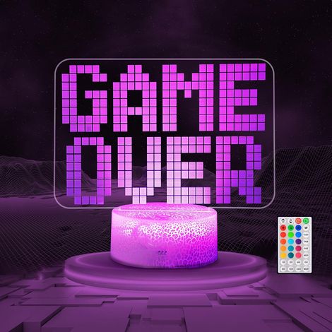 Luce notturna 3D - Lampada a illusione ottica 3D con telecomando + 16 colori lampeggianti + lampada da tavolo con timer - decorazione per la cameretta dei bambini - per gli appassionati di videogiochi (1/5)
