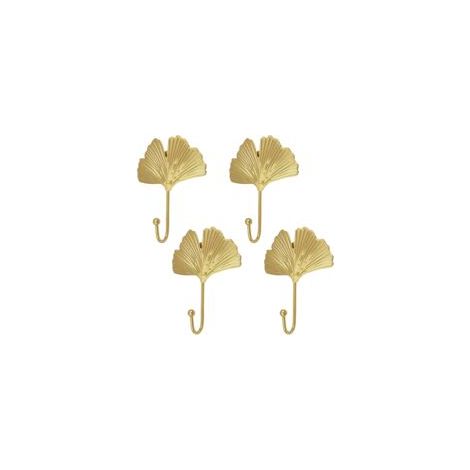 Set mit 4 dekorativen Eisenhaken in Form von Ginkgoblättern – Moderne Wandhaken für Schlüssel – Gold – Für Zuhause, Büro, Kinderzimmer – Crezuo