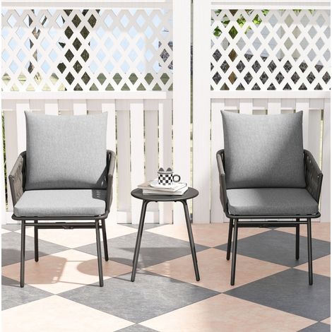 Ensemble bistrot d'extérieur 58x63x69 cm gris en acier et résine tressée avec coussins déhoussables (1/5)