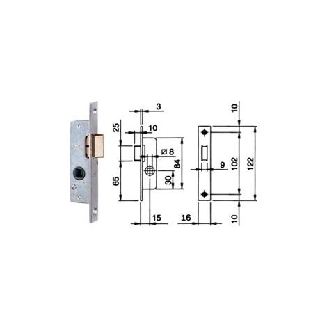 SERRATURA DA INFILARE PER MONTANTI SOLO SCROCCO 762  mm.15  frontale mm.16 (762001)    ISEO