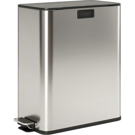 Sous Plan de Travail : Poubelle de Cuisine Tri Sélectif 2x28L, Pédale en Inox et Couvercle Silencieux Soft-Close (1/5)