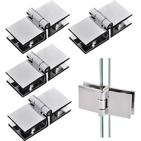 JSSEVN - Set of 4 double-sided 180-degree glass door hinges for shower cabinets – Adjustable zinc alloy clamp for 5mm–8mm thick glass (1/5)