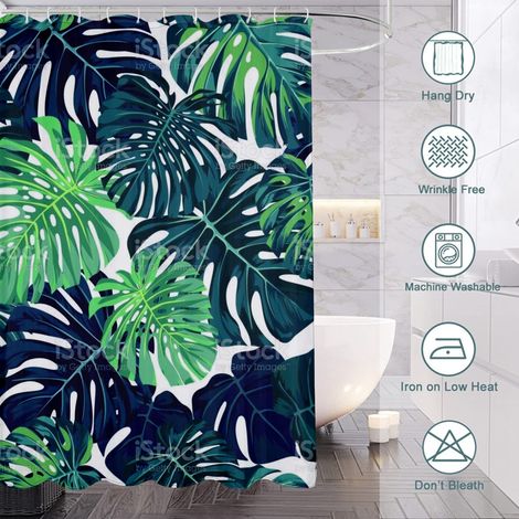 Rideau de douche motif feuilles aquarelle tropicales, polyester imperméable, 90x180 cm (1/5)