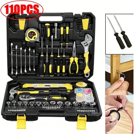 110Pcs DIY Hand Tool Kit, Multipurpose Hardware Tool Set for Household Maintenance, Car Repair & General Workshop Use (1/5)