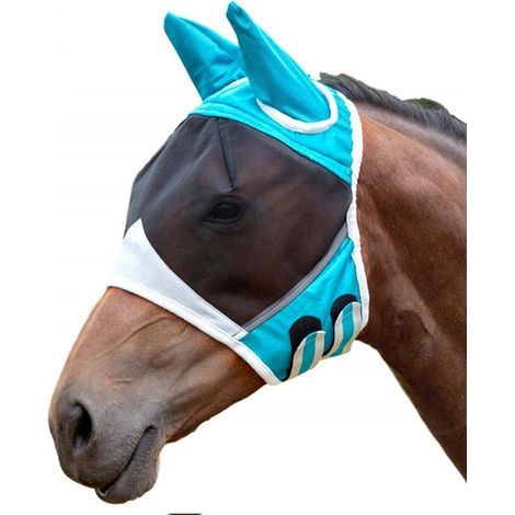 Masque Anti-Mouches pour Cheval avec Oreilles,Filet Respirant en avec Protection UV - Couvre-tête Demi-Visage avec Oreilles et Bandeau élastique pour Bétail Vache Ferme Campagne Toutes Saisons(M) (1/5)