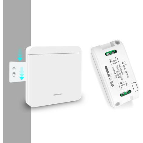 Kit Interrupteur Sans Fil interrupteur émetteur radio 433MHZ plage de contrôle de 100 mètres pour l'éclairage interrupteur de télécommande mobile récepteur AC 220V-240V 2200W (1interrupteur 1récepteur (1/5)