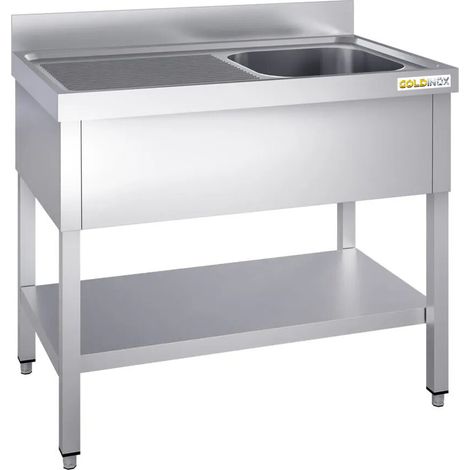 Plonge inox 1000x700mm avec 1 bac à droite et égouttoir à gauche PREMIUM - GOLDINOX (1/4)