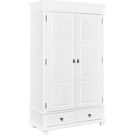 TRISTAN - Armoire 2 Portes 2 Tiroirs Bois Massif Vernis Blanc (1/5)