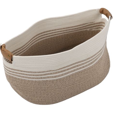 Panier de rangement tressé en corde de coton 60L, marron, idéal pour le salon et la salle de bain. Parfait pour le linge, les jouets, les serviettes et les produits cosmétiques. (1/4)