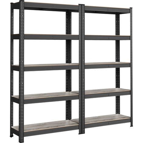 Songmics – Lot de 2 rayonnages 5 niveaux 30 x 75 x 150 cm – Planches réglables – Charge max 130 kg par niveau – Style bois naturel et noir (1/5)