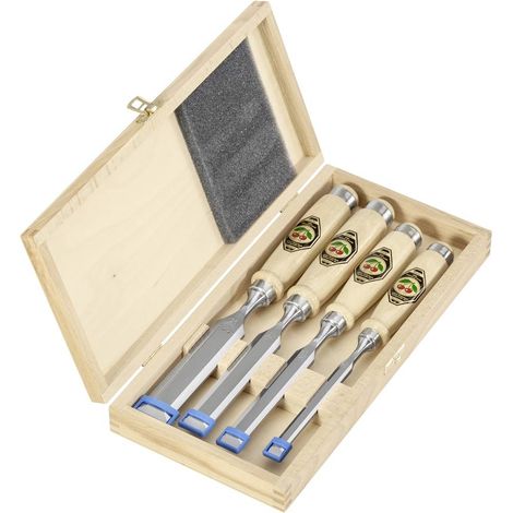 Ciseaux à bois 4 pièces – Manche en bois de charme – Lames en acier à outils spécial – Dureté HRc 61 – Pour bois tendre à mi-dur – Kirsche