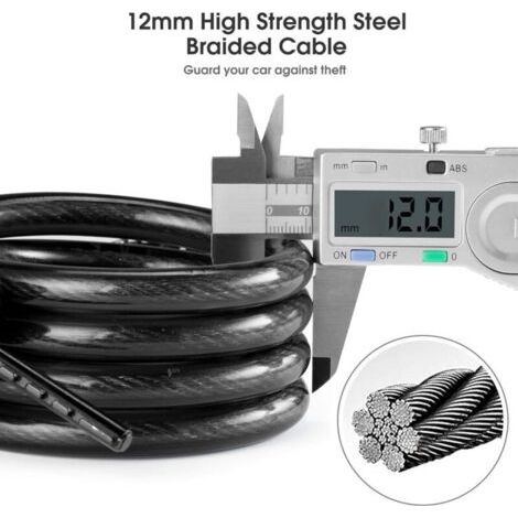 Noir,Cadenas de Vélo, Long 120cm x 12mm,Cable Antivol pour Vélo Scooter Motos Portail Vélo avec 5 Chiffres Intelligente Code (1/3)