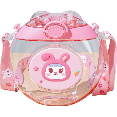 Gourde enfant forme donut rose mignon dessin animé plastique portable avec paille, gobelet pour enfants (1/5)