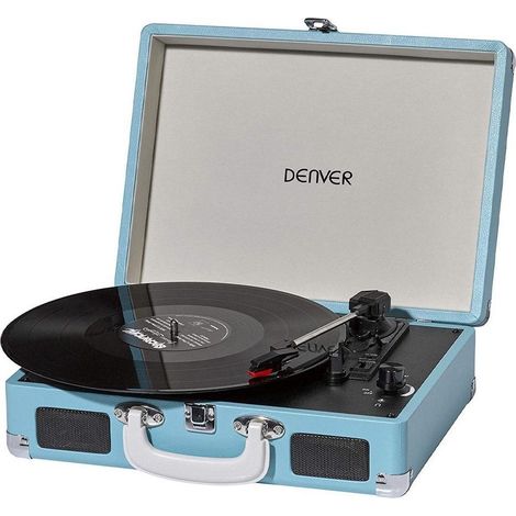 denver Denver VPL-120BLUE Lecteur de disques vinyles Design Valise. Haut-parleurs intégrés, Sortie Phono, Compatible avec vinyles 33 1/3, 45 et 78 Tours Bleu (1/5)