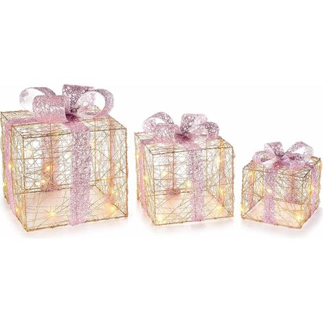 Pacchi Natalizi Decorativi in Metallo con Luci Led Set 3 Pacchi Regalo di Natale Luminosi per Addobbare Casa Vetrine e Negozi (1/3)