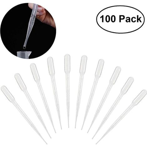 UEETEK Lot de 100 pipettes de transfert en plastique de 3 ml, lavables, pour le mélange de peintures acryliques et autres.